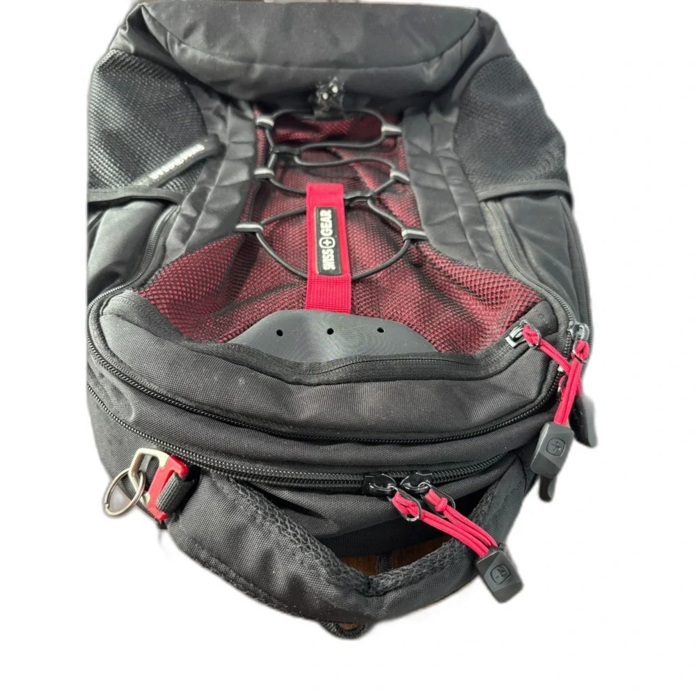 Vintage SWISSGEAR Bungee Cord Backpack Black Red Techwear Gorpcore